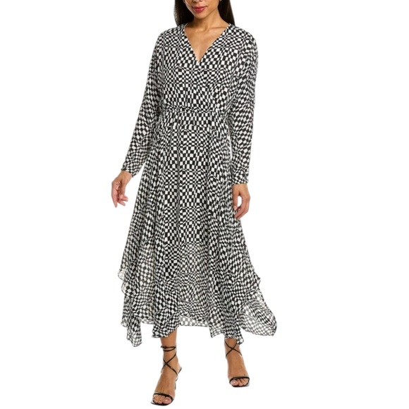 Elie Tahari Dresses & Skirts - Elie Tahari Black/White Printed Surplice Silk Midi Dress SZ XS NWT